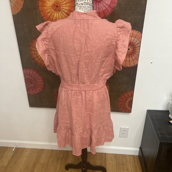 Joie Stevie Linen Pink Cut Out Midi Dress Boho Chic Resort Sz L - Picture 3 of 6